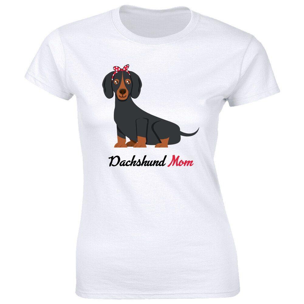 Dachshund Mom with Red Bow Women's T-Shirt Doxie Wiener Pet Dog