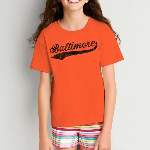 Baltimore City Baseball Script Youth T-Shirt - Orange - Picture 5 of 7