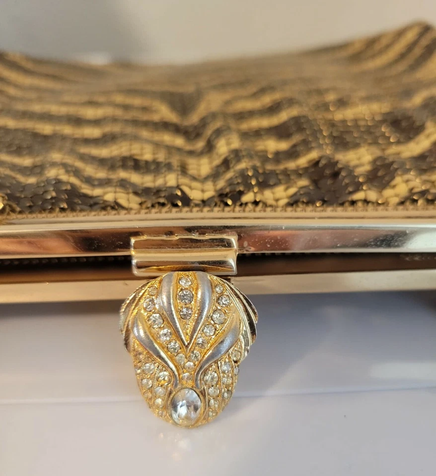 Vintage Whiting & Davis Art Deco Style Chainmail and Crystal Evening Bag 1950s - Image 3 of 4