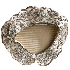 Vintage India silver  gold metal wire satin Collar faux Pearls Barr  Bearos