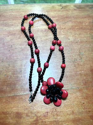 Amazing long 38'' Onyx & Dyed Howlite flower necklace Sterling Clasp  Aluma USA