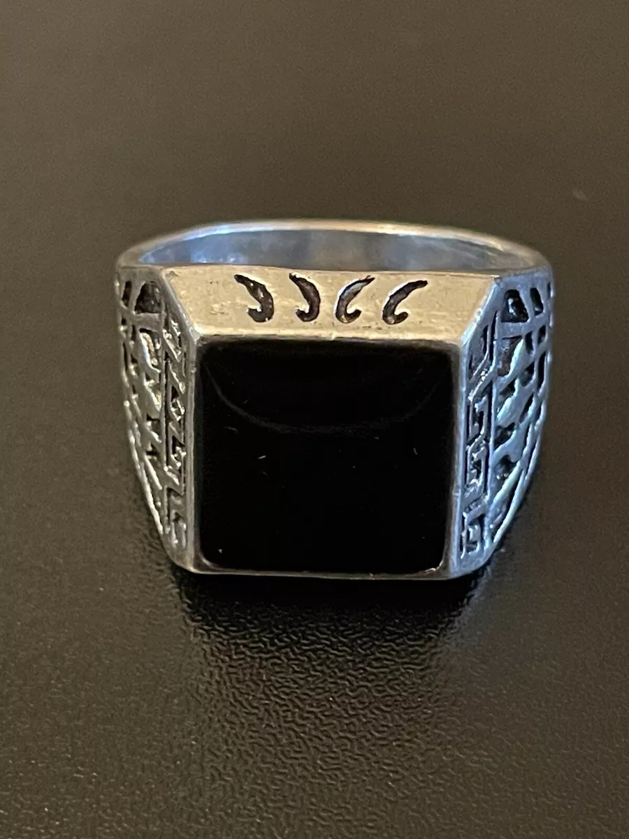 Natural Black Obsidian Stone S925 Silver Plated Men Statement Ring Size 11