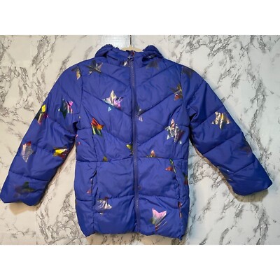 Wonder Nation Girls' Hooded Puffer Jacket With Star Print & Faux-Fur Lining 6-6X