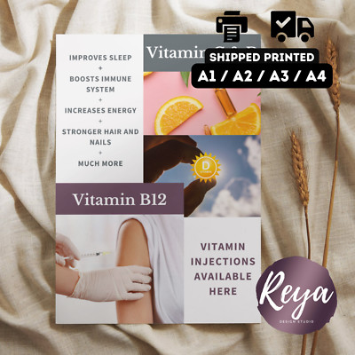 Vitamin Injektion Poster Druck | A4 A3 A2 A1 | Werbeflyer - Vitamin B, C Vit D