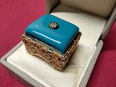 Isharya Daisy Filigree Light Blue Enamel Square Stone Gold-Plated Ring CLEARANCE
