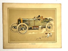 Rare petite affiche ancienne lithographie Automobile Delahaye par René Vincent