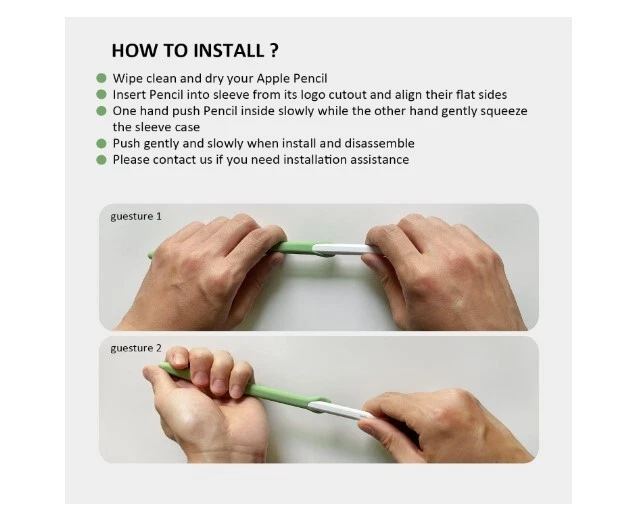 Funda delgada de silicona suave 2 piezas para Apple Pencil 2da generación verde/transparente Foto 3 de 3