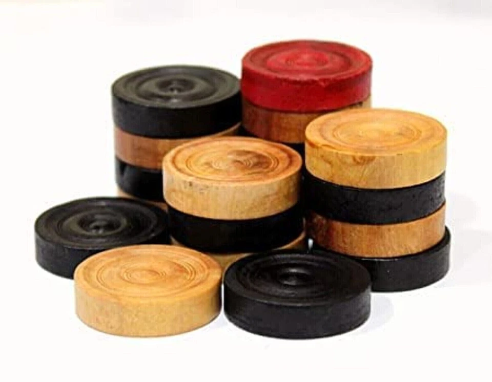 Wooden Carrom Game Coins & Striker Set Wooden Checkers (24 Pieces + 1 Striker) - Image 3 of 4