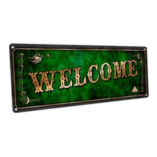 Green Welcome Metal Sign; Wall Decor for Home and Office