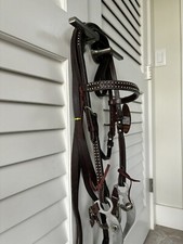 New Weaver Leather Turquoise Cross Studded Western Bridle w Tory reins ,Curb Bit