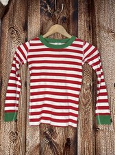 Hanna Andersson Christmas Pajama Top White Red Stripes Green Trim Sz 6-7 120 Elf