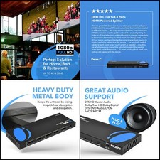 OREI 4K 1X4 HDMI Splitter, 1 Port to 4 Display, Powered