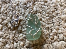 Real Genuine Sea Glass Wire Wrapped Pendant Necklace
