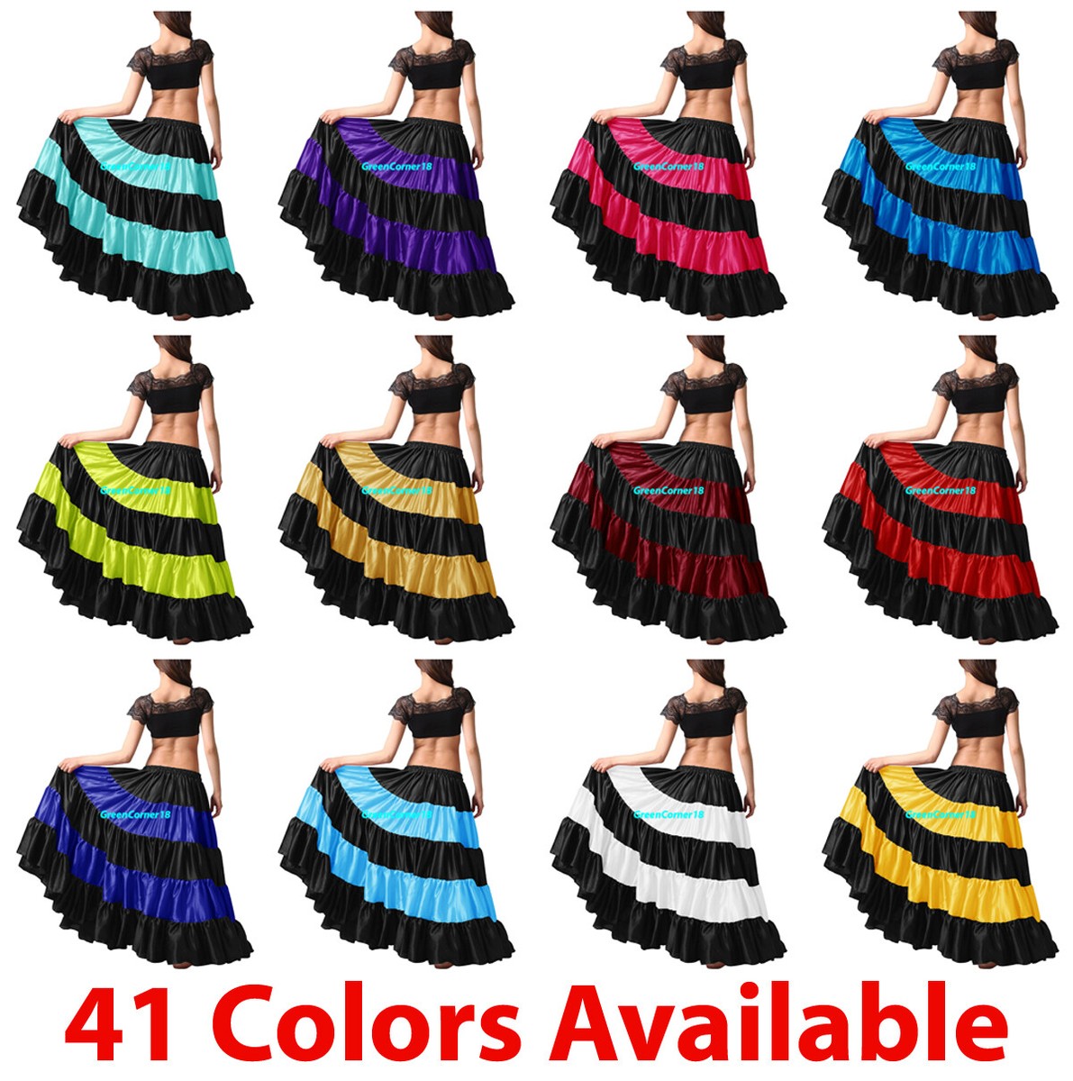 Jupe Flamenco Jupe Tzigane Russe Mix Satin 12 Yard Tier Gypsy