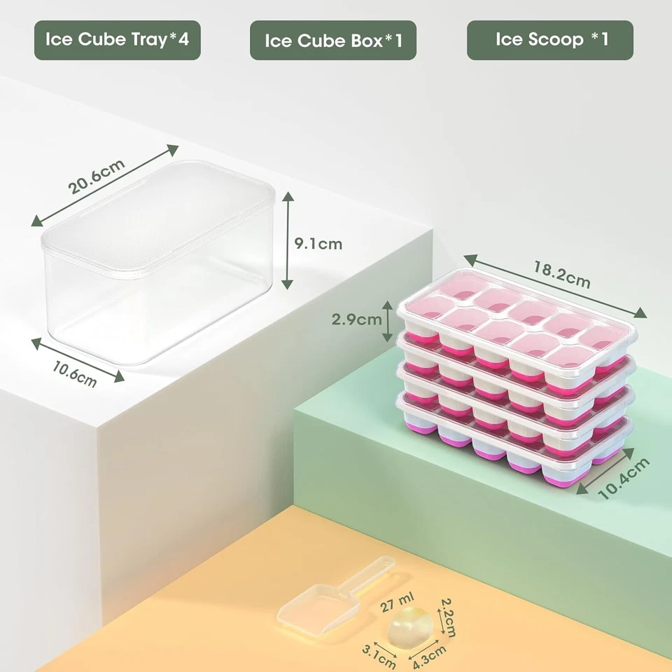 4-Pack BPA-Free Ice Cube Trays with Bin & Scoop β Easy Release & Dishwasher Safe - Image 4 of 4