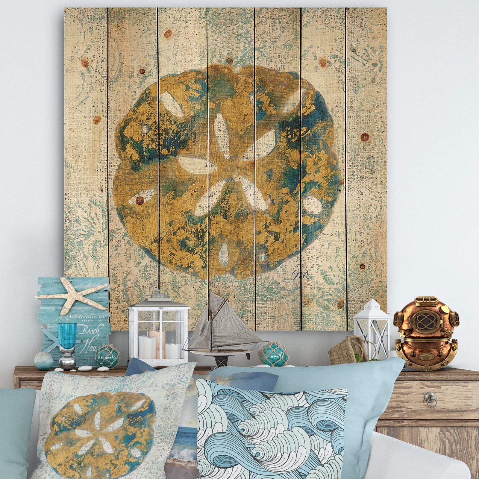 Designart 'Coastal Pastel seashells II' Vintage Nautical  Small