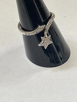 (A367) New TJC Silver Ring - crystal set star design - UK Size O.5