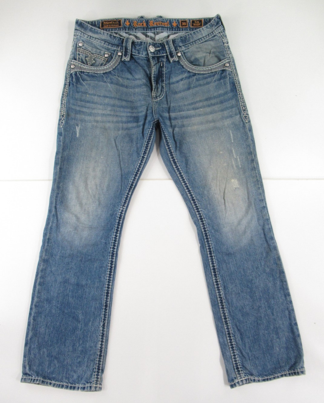 ROCK REVIVAL MEN'S JERY STRAIGHT JEANS TAG SIZE 36 MEASURED 37X33