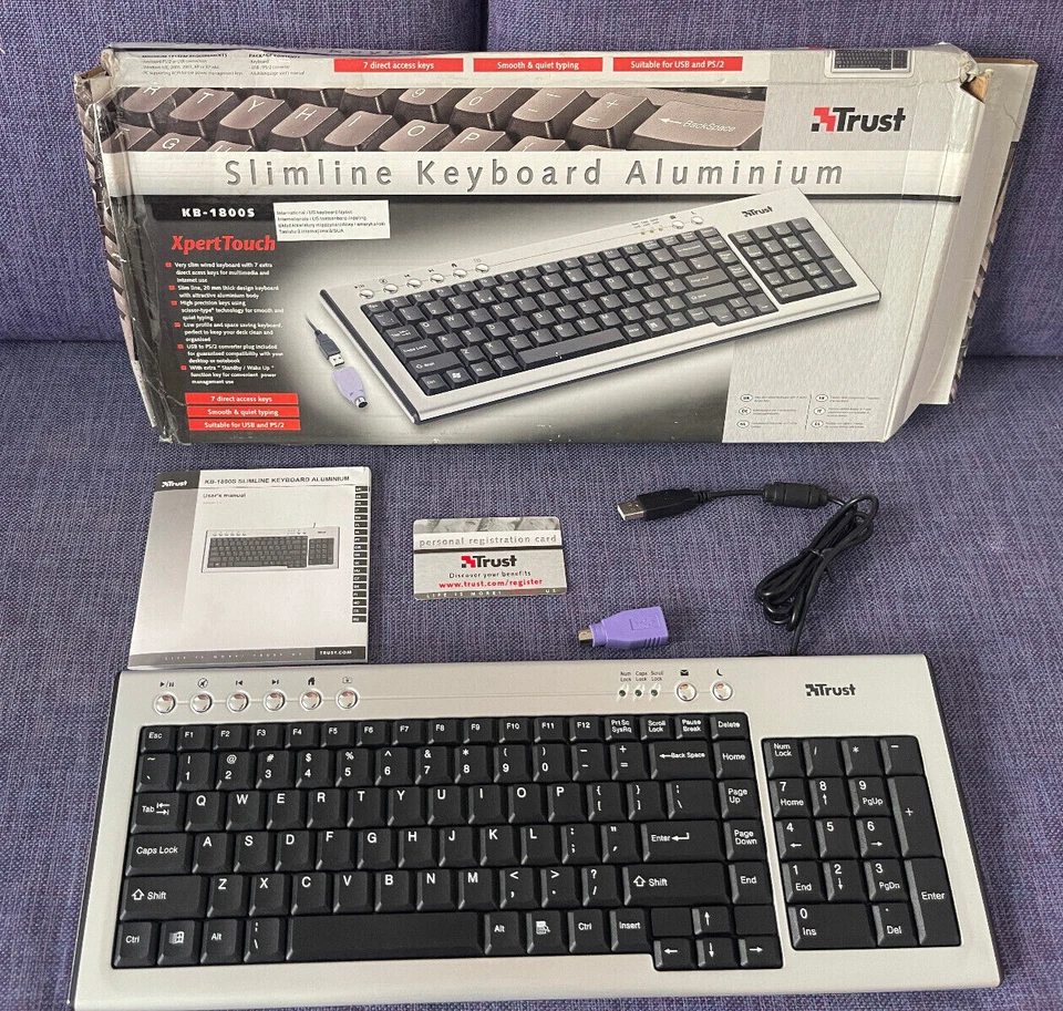 Trust KB-1800S Slimline Keyboard Tastatur Aluminium englisch International US