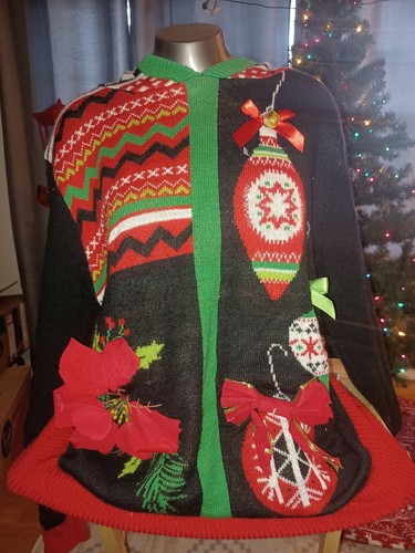 Women's Vintage "Ugly" Christmas Sweater with Hood Size Large/Extra Large