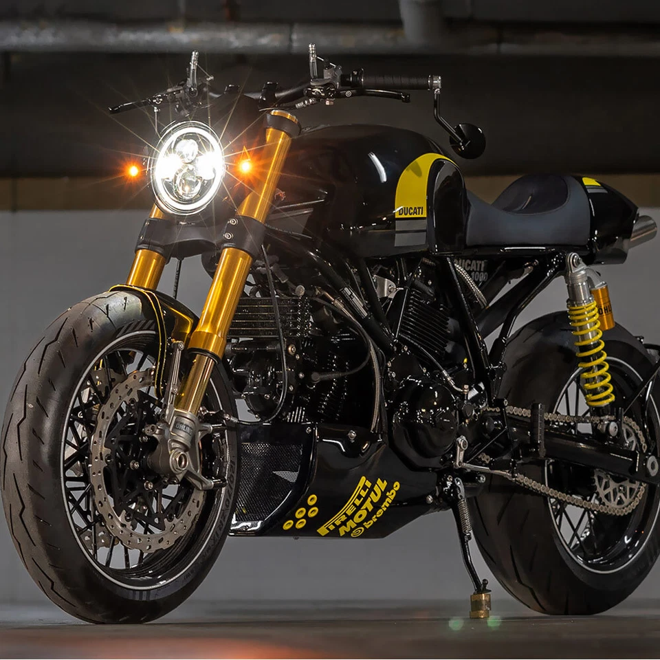 75W White LED 7" Motorcycle Cafe Racer Headlight w/ Halo Ring DRL Running Light Foto 3 de 4