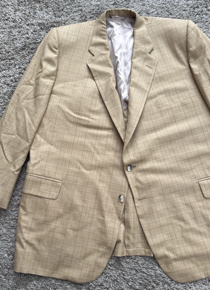 Tom James Executive Traje Personalizado Chaqueta Abrigo 52R Lana-Seda Cuadros Dorado Tostado 2-Btn Foto 2 de 4