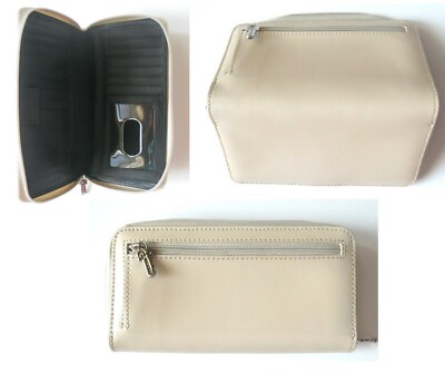 Jack George Taupe Beige Zip around WALLET CLUTCH leather ID window Checkbook New