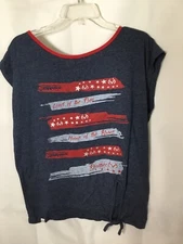 Realtree Women's Blue Patriotic Sleeveless T-Shirt Red Criss Cross Back Medium