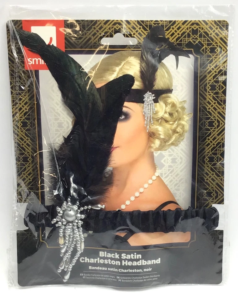 Charleston Flapper Stretch Satin Headband / Jewels Feathers / Costume Accessory - Image 3 of 4