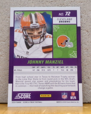 FOOTBALL CARD HALLOWEEN VARIANT ORANGE JOHNNY MANZIEL CLEVELAND