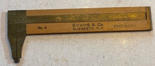Vintage EVANS & Co No. 6 5” Boxwood & Brass Rule Caliper Ruler Tool Elizabeth NJ