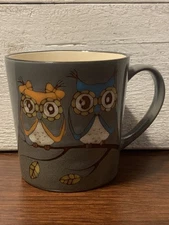 OWLS OVERSIZED Gray Cup Mug Great Gatherings Stoneware Coffee Couple On Branch