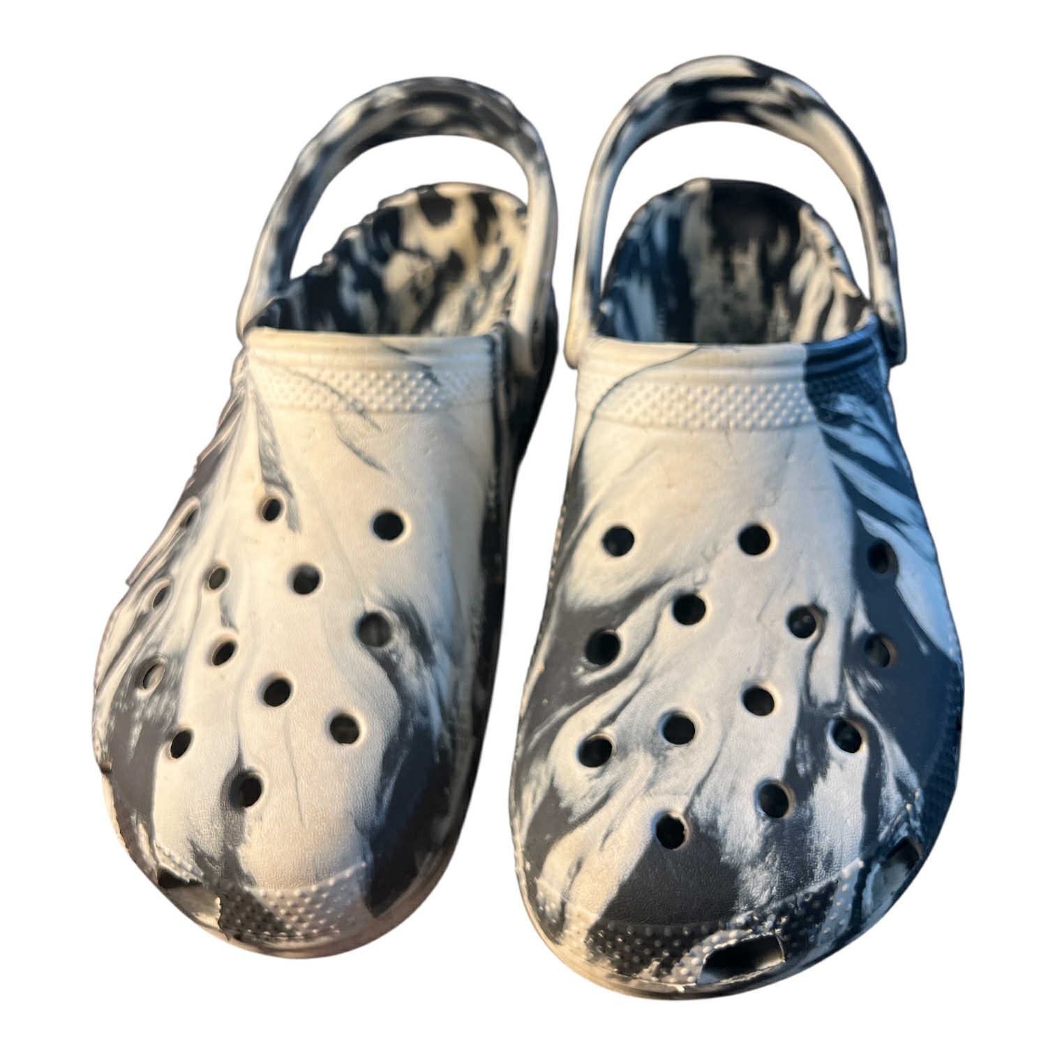 CROCS CLOGS Unisex Dark Blue & White Marbled Strap Slip size men/8 women/10