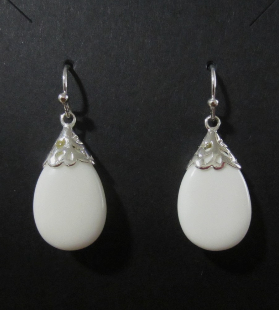 White Onyx Solid 925 Silver Dangle Earring Teardr… - image 1