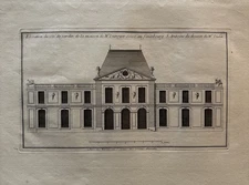 Antique Architectural Engraving, Garden Façade of Mr. Dunoyer’s House 1721