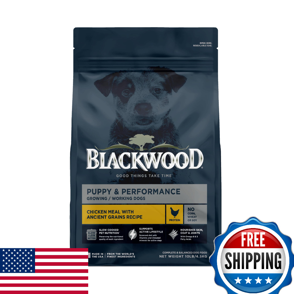 Blackwood Puppy & Performance Dry Dog Food, Chicken & Ancient Grains, 10lb Bag