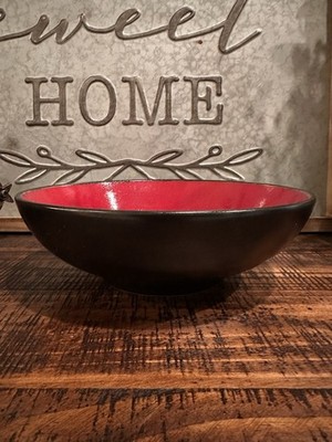 VINTAGE Oneida Sunset Round Serving Bowl 10'' Red/Black Stoneware