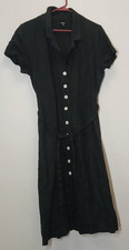 Quince womens medium  shirt dress black 100% linen midi timeless quiet luxury