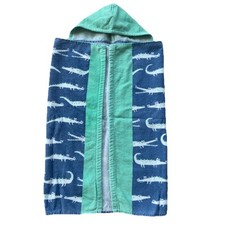 Pottery Barn Kids Hooded Beach Towel Blue Green Alligator Print 23x34 Inches