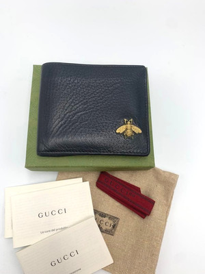 Gucci Animalier Bee Bi-fold Wallet Black Leather Gold Hardware | eBay