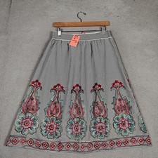 Magic Midi Skirt Women's XL Black Striped Floral Embroidered A-Line Cottage NWT