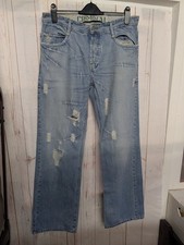 Mens Denim Jeans Criminal Damage Size 34" Waist Leg Light Blue Distressed Legs