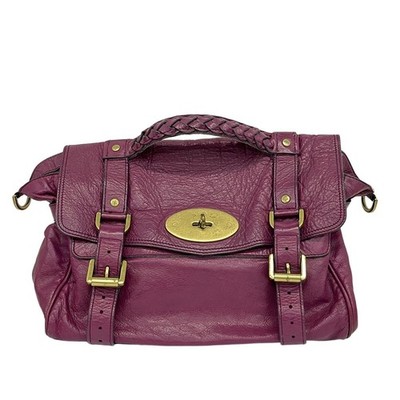 MULBERRY Hand Bag Tote Purse Alexa Turn Lock Leather Bordeaux Authentic
