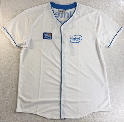 Intel Core i7 Baseball Jersey XL White Blue Button Front Tech Employee Gamer