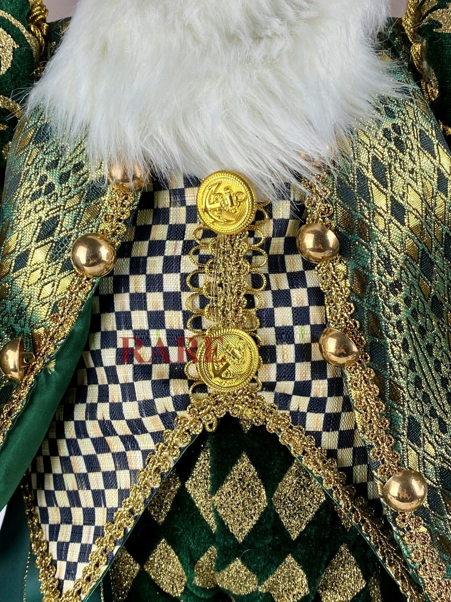 Figurine Mackenzie Childs Courtly Check Emerald Luxe Santa - 25,75 Pouces - Neuf Sans Boîte
