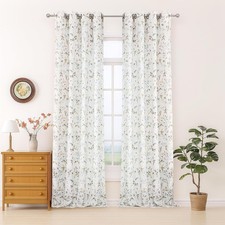 Natural Floral Printed Curtains,Vintage Cottage Core Flower Leaf Botanical Cotta