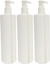 3 Pack Refillable 16 Oz White HDPE Plastic Pump Dispenser Bottles With Viewstrip