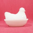 vtg Hazel Atlas 4.5" Milk Glass Hen On Nest, Small Covered Dish, Chicken Basket