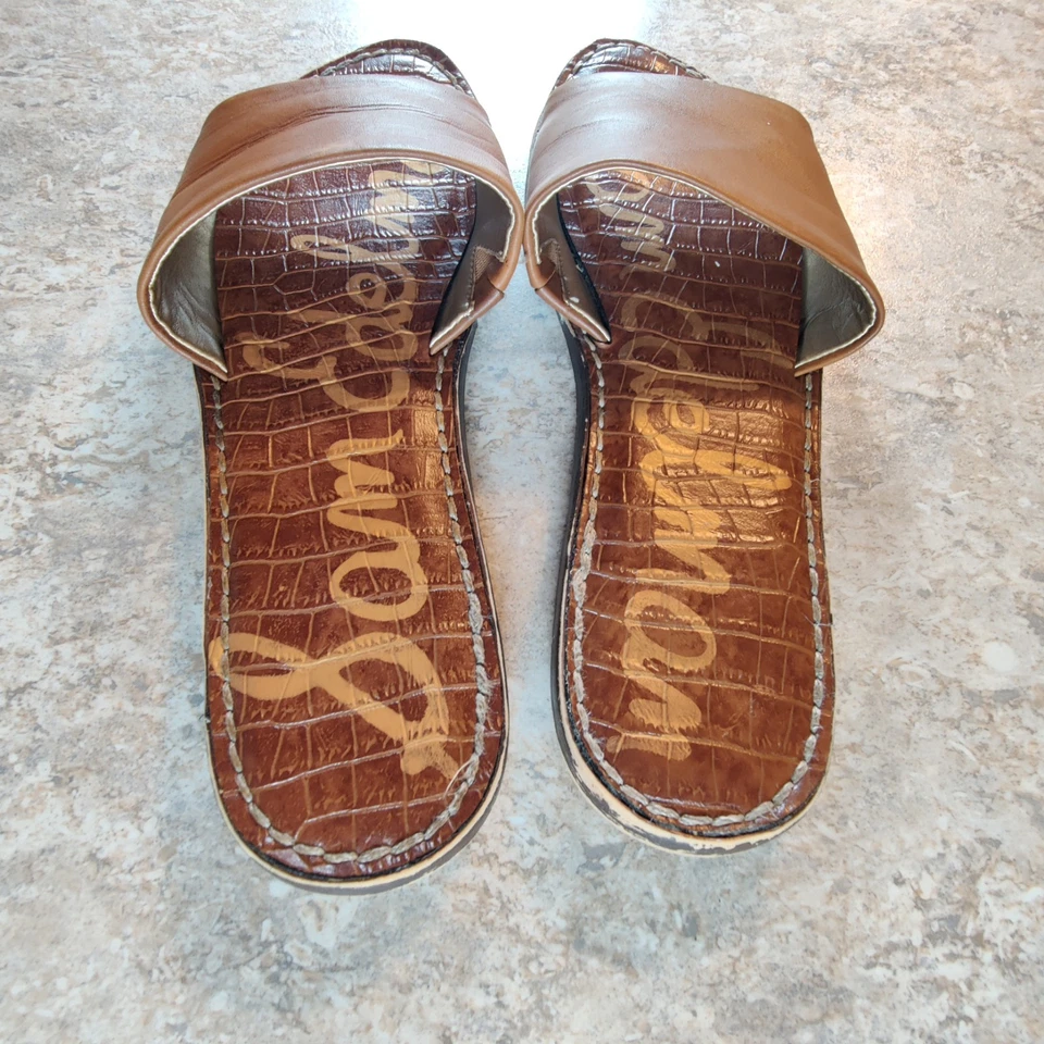 Sam Edelman Brown Leather Flat Slide Sandal Open Toe Flip Flops Women's Size 8.5 - Image 2 of 4
