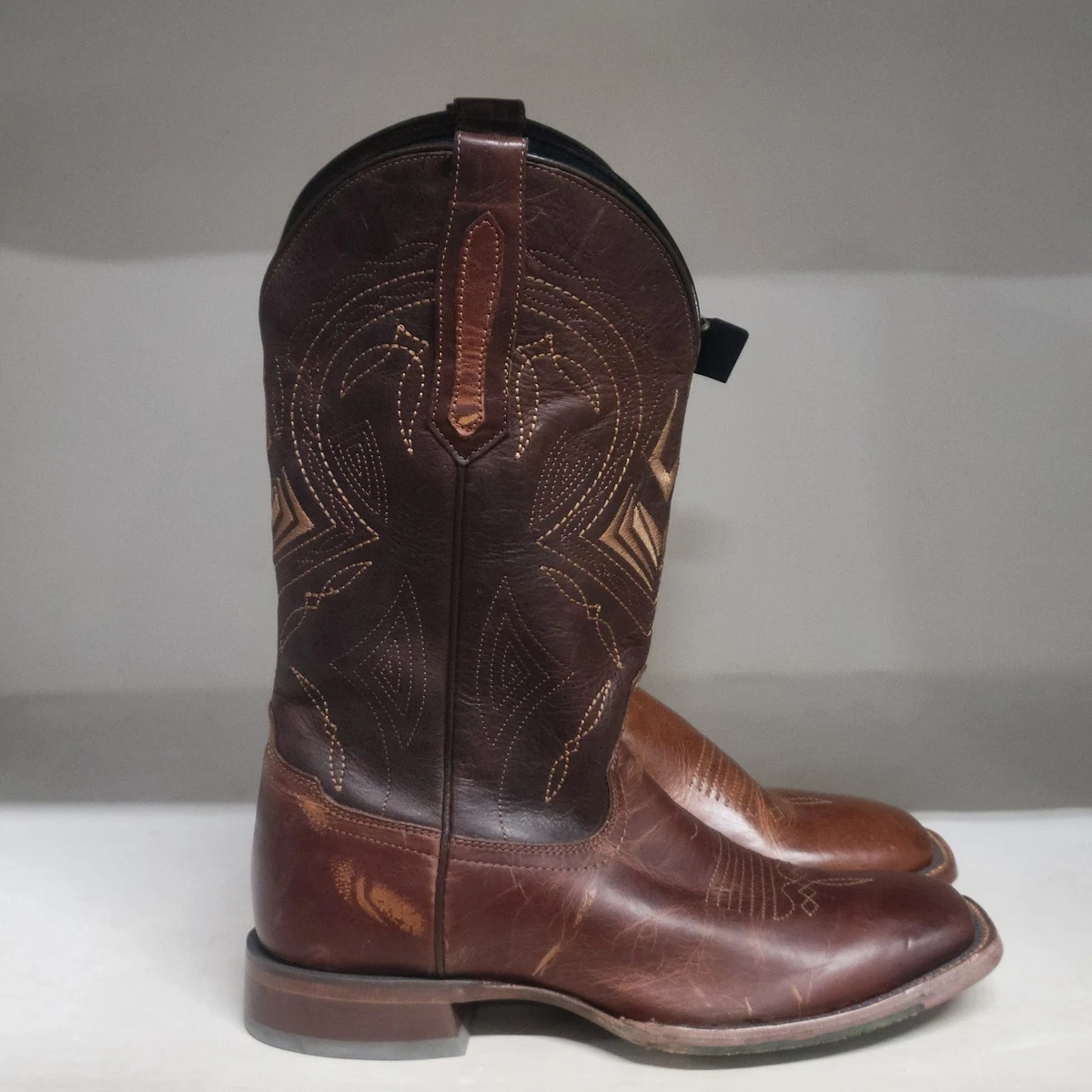 Paire de bottes a lacets officier cuir brun/rouge Type Colonial